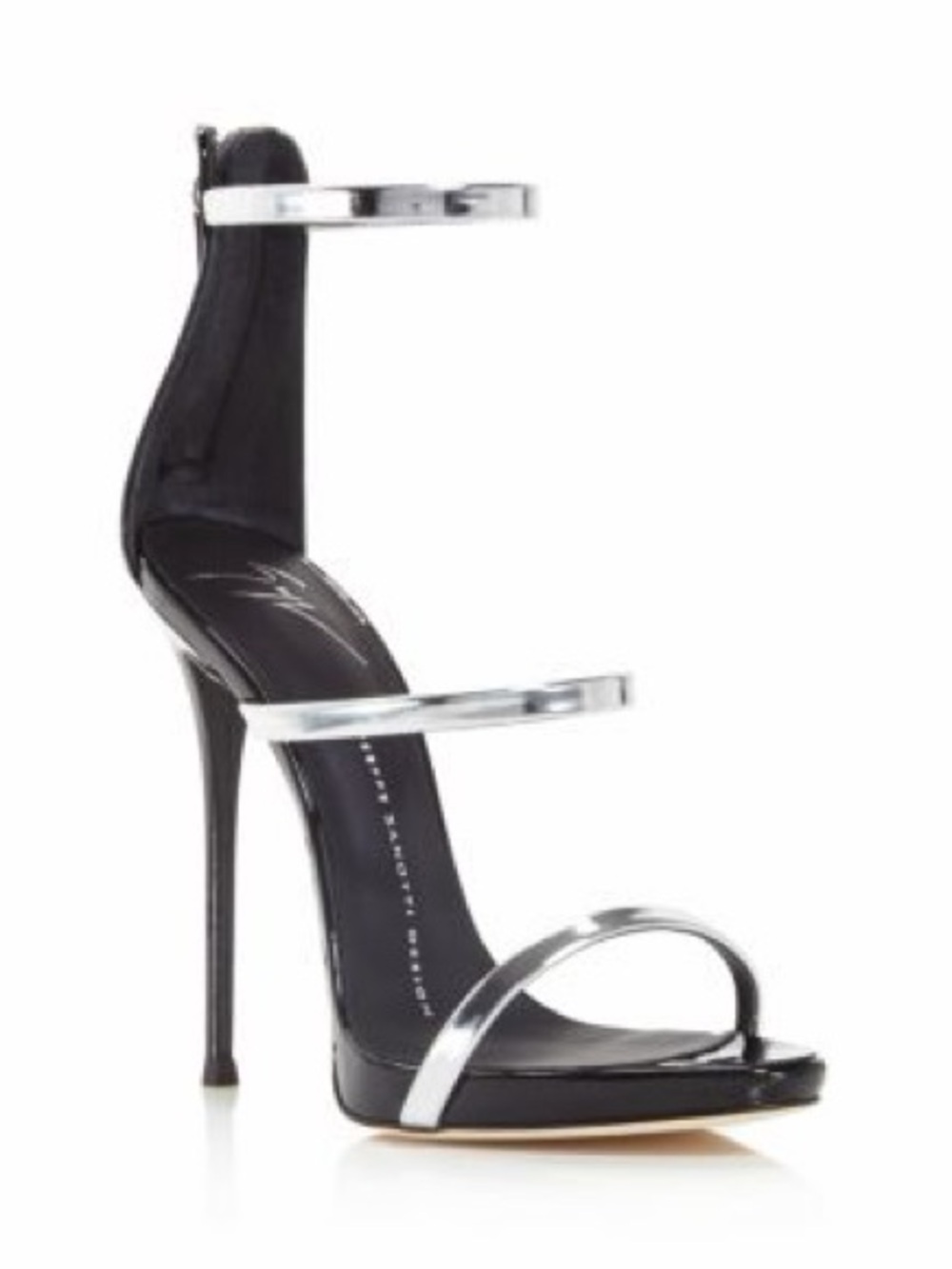 Giuseppe Zanotti Silver Strap Black Stiletto Sandals - Women's Dress Heels
